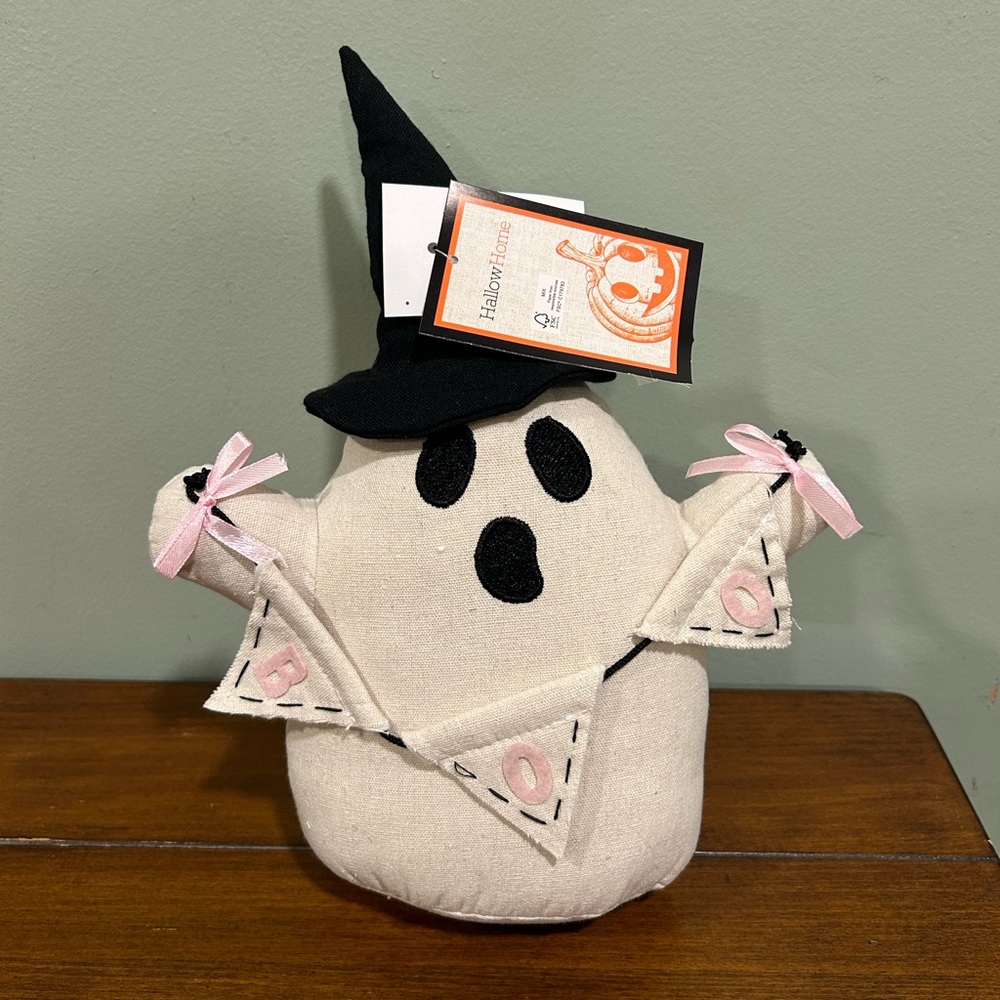 NWT Hallow Home Halloween Ghost Boo Banner Witch Hat Pumpkin Decoration